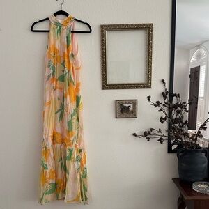 CYNTHIA STEFFE PASTEL FLORAL HALTER NECK MAXI DRESS S